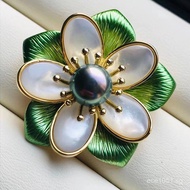 Brooch Pin Accessories Enamel Color Copper Gold-Plated Pearl Five-Leaf Flower[DIY Brooch9-10mm Empty