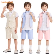 【TI shop】 lontakids 4Pcs Baby Boys Gentleman Suit Plaid Vest Shorts Bow Tie Shirt Clothing Set Kids 