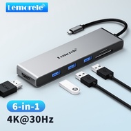 Lemorele TC23 6 In 1 USB-C Hub Adapter Aluminum Housing 4K HDMI 3x USB-A SD/TF Docking Station