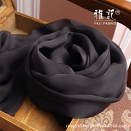 Halloween Pure 100% Womens Silk Syal Black Long Solid Color Shawl For Ladies Autumn Winter Spring Su