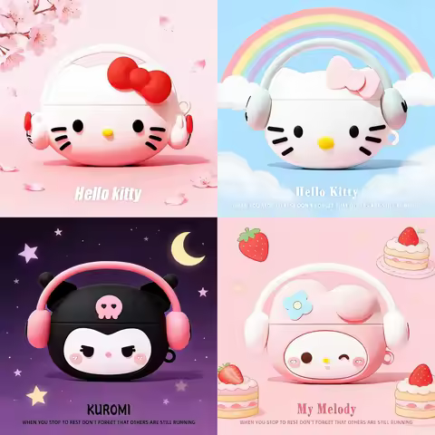 For Airpods 1 2 3 4 Pro Pro 2 Pro 3 Hello Kitty Kuromi Melody Sweet Listen To Music Silicone Earphon