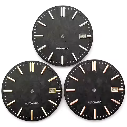 31.8mm No Logo Black Carbon Fiber Pattern Watch Dial Stick Markers Lume For AP Royal Oak Seiko NH35 