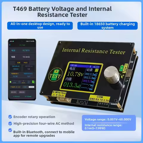 T469 DC5V 4-Wire High-precision Battery Voltage Internal Resistance Tester Encoder Operation Remote 