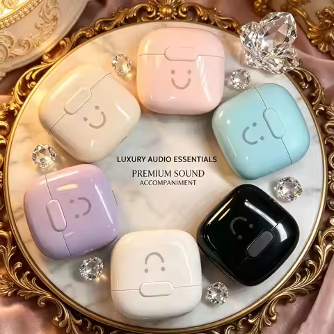 Cute Smile Macaron TWS Bluetooth Earphones Half In-Ear Wireless Headphones Long Battery Life Fashion