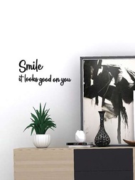 1入組「微笑，你看起來很好看」英文標語鏡子、筆記型電腦、牆面裝飾貼紙（23x12厘米）