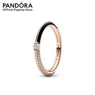 Pandora Rose 14k Rose gold-plated ring with clear cubic zirconia and black enamel เครื่องประดับ แหวน แหวนโรสโกลด์ สีโรสโกลด์ แหวนสีโรสโกลด์ แหวนแพนดอร่า แพนดอร่า