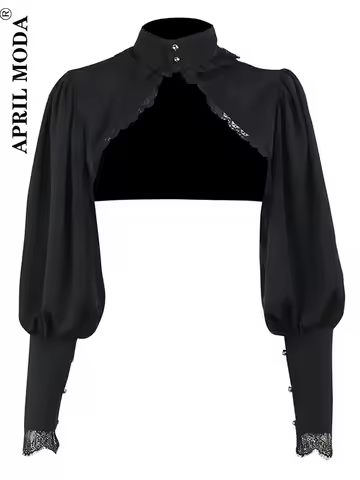 Lace Gothic Black Short Steampunk Crop Jacket Kawaii Vintage Gorgeous Palace Blouse Women Party Bole