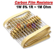 20PCS 1W 5% Carbon Film Resistors 2R 10R 22R 47R 100R 330R 1K 4.7K 10K 22K 47K 100K 330K 470K 1R 2R 