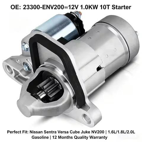 OE 23300-EN200 | 12V 1.0KW 10T Starter for Nissan Sentra Versa Cube Juke NV200 1.6L 1.8L 2.0L Engine