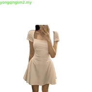 50-90kg M-4XL Hepburn-Style Square Neck Short-Sleeve Dress, Slimming and Hip-Covering Corset Dress 赫
