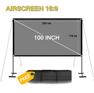 AIR Screen 16:9 100 120 150 นิ้วโปรเจคเตอร์ Anti-Light และ Gain พับหน้าจอ พร้อมขาตั้ง