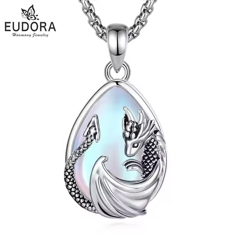 Eudora Moonstone Dragon Necklace Energy Healing Crystal Stone Pendant Mystic Pagan Jewelry Spiritual