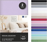 VelvetHome Fitted Sheet 90 x 200 cm, 100% Combed Cotton, Made in EU, 165 g/m², Set of 2 Sheets 90 x 