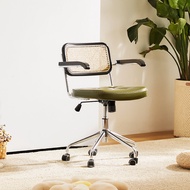 Rattan Computer Chair Adjustable Office Chair Vintage Solid Wood Swivel Chair Home Study Study Chair Ergonomic Desk Chair