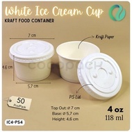 White Ice Cream Cup Tubs 4oz 25 PCS - Plusware Ice Cream Cup 4 oz with lid and spoon Paper Cup Ice C