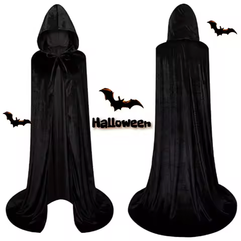 Hooded Robe Cloak Long Velvet Cape Cosplay Halloween Costume Death Cloak Unisex Full Length Hooded C