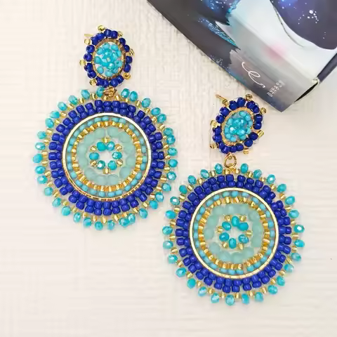 Rice bead earrings Roundness Originality Crystal Blue Hand knitting Bohemia Alloy Fashion Female Sim