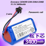 Ecovacs Deebot Vacuum Battery For CEN355 D36 D36A D36B etc 10.8-11.1V 3400mAh Robotic Cleaner (3 wir