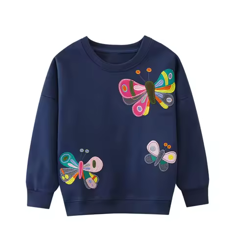 Little maven Girls Sweatshirts New Animal Butterfly Appliques Cotton Baby Girls O Neck Clothes Autum