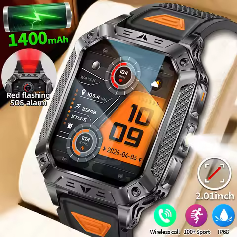Military Smart Watch Men Flashlight Heart Rate Sleep SpO2 Monitor Calling Smart Watches 100+ Sports 