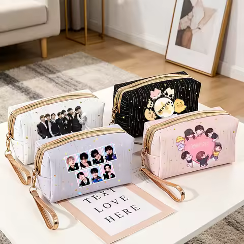 New ENHYPEN Makeup Bag Kpop Women Toiletry Bags Female Cartoon Travel Portable Storage Pouch Girl Fa