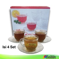Baitun Gelas Teh Dan Alas Piring [1 Set] / Mug Cangkir Teh Kaca Transparan / Cangkir Kopi Kecil 1 Se