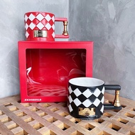 Starbucks Cup 2022 Valentine's Day Limited Edition King Queen Checkerboard Red Black Couple Mug Pair Cup Gift Box