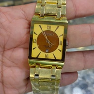 jam tangan pria gold seiko persegi quartz water resist elegant fashion