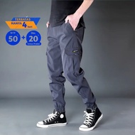 HITAM Men's cargo pants, black slim fit long work cargo pants