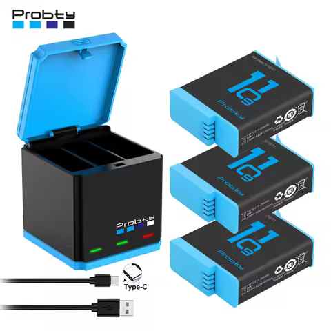 Probty For GoPro Hero 12 11 10 1850 mAh Battery +LED 3-Slots Charger For GoPro Hero 12 Go Pro 10 her