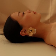 2021太陽之花耳環/耳針耳夾 樹脂 耳夾耳環 天然珍珠 黃銅 聖誕節
