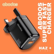 ABODOS AS-CS238 SUPER FAST CHARGER 38W PD QC3.0 QUICKCHARGER USB FAST CHARGER | READY STOCK