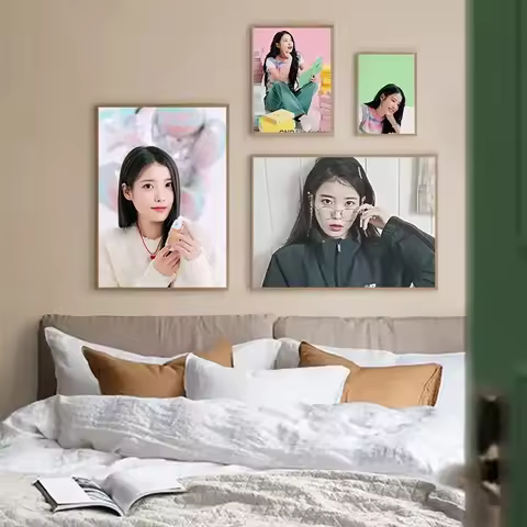 Popular Korean Female Singer IU Canvas Poster Famous Star Wall Art Pictures for Living Room Bedroom 