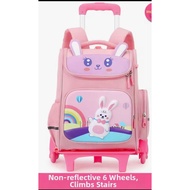 Trolley roller school bag with 6 wheels pink