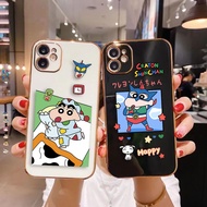 Anime Cartoon Crayon Shin Chan Side Printed Golden Edge Phone Case Cover For OPPO F29 R17 F11 F9 F7 