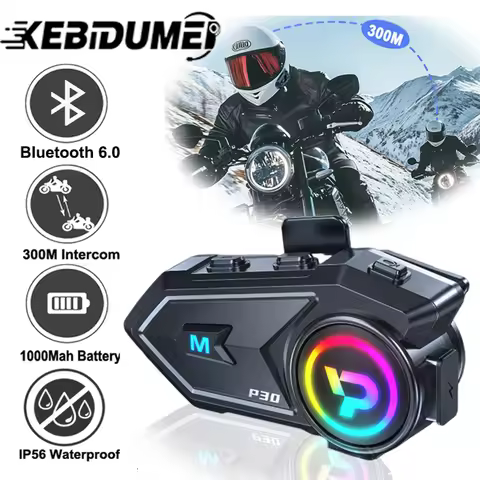BT6.0 Motorcycle Intercom Helmet Headset 300M Wireless Interphone Earphone Handsfree Waterproof 1000
