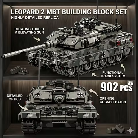 MOC WW2 Heavy Tank Collection: German SWAT Leopard 2A7 & Soviet T34 Building Blocks, Military Model 