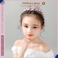 【Ready Stock】PiPi Girls' Pink Crystal Rhinestone Tiara Hair AccessoryPink crystals + multi-layer rhi
