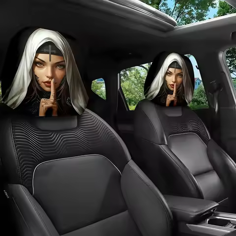 2pcs - Mysterious Gaze Under the Holy Veil Printed Headrest Covers, Cool Seat Accessory Protectors. 