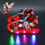 【Ready】🌈 Astro Boy luminescent children's Baotou sandals 2023 summer new baby rotating button Altman boy sandals