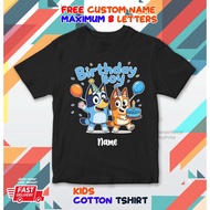 Birthday Bluey Cotton Kids T-shirt with FREE Custom Name Maximum 8 letters