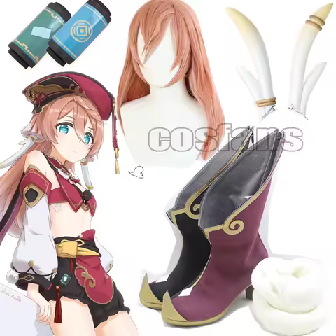 Anime Game Genshin Impact Yanfei Cosplay Aestheticism Yan Fei Boot Shoes Horns Wigs Cosplay Costume 