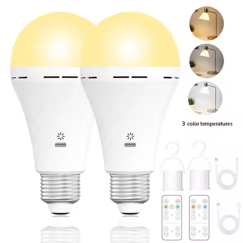 USB-C Rechargeable Emergency Bulb with E27 Socket, Tri-Color Temperature (3000K-6000K), Remote Contr