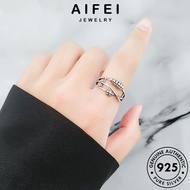 AIFEI JEWELRY 純銀戒指 Sterling Geometry Temperament Women Silver 925 Korean Ring Adjustable For Cincin Perak Original Perempuan Accessories R463