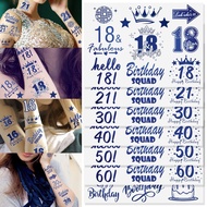 Navy Blue Silver Happy 16th18th 21st 30th 40th 50th 60th Birthday Removable Temporary Tattoo Sticker