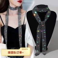 Boys Fashion Rhinestone Tie Necklace Chain Tie Diamond Tie Dance Performance Ladies Neck Tie Long Ch