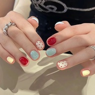 Wearable Nails Cute Polka Dot Detachable Short Square Nails 24 Pieces