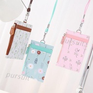 Portable Leather Card Credit Wallet Badge Holder Coin Pocket Purse with Lanyard