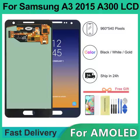 4.5'' For AMOLED LCD for SAMSUNG A3 2015 Display A300 A300H A300F A300FU Touch Screen Digitizer Repl
