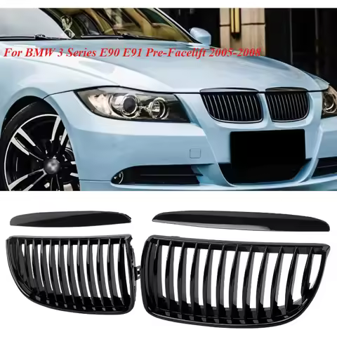 Gloss Black Car Front Kidney Single Slat Grill Grille Racing Grills For BMW 3 Series E90 E91 Pre-Fac